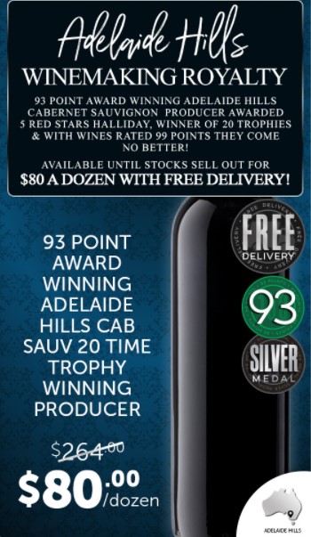 New $80 Dozen Delivered Fɾee. Adelaide Hills 93 Point Award Winner 20 Time Trophy Winning Producer Of 99 Point Rated Wines.