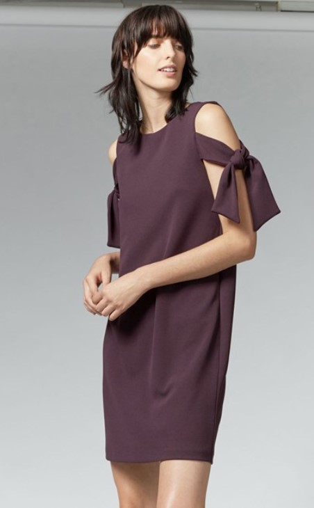 Warehouse UP TO 75% OFF | Crepe Tie Shoulder Dress Dark Purple $19.00 (rrp $67.00)