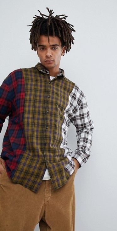 Mennace Spliced Checked Shirt In Yellow $99.00 + Free Shipping