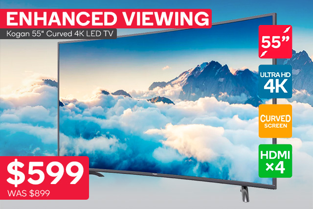 Free Shipping on ALL TVs | Limited Time Only | Kogan 55″ Curved 4K LED TV (Series 9 MU9500) $599 + FREE SHIPPING (Was $899)