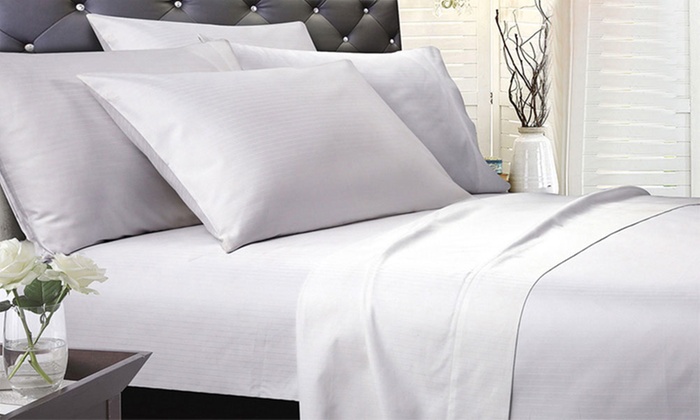 1200TC Cambridge Stripe or Plain Dyed Cotton Sheet or Stripe Quilt Cover Set – Queen ($69) or King ($79)