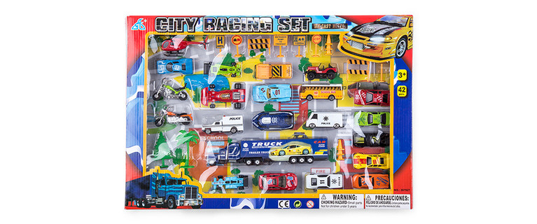 42-Piece City Racing Playset! With Vehicles, Signs, Barriers, Trees, and More. Only $19