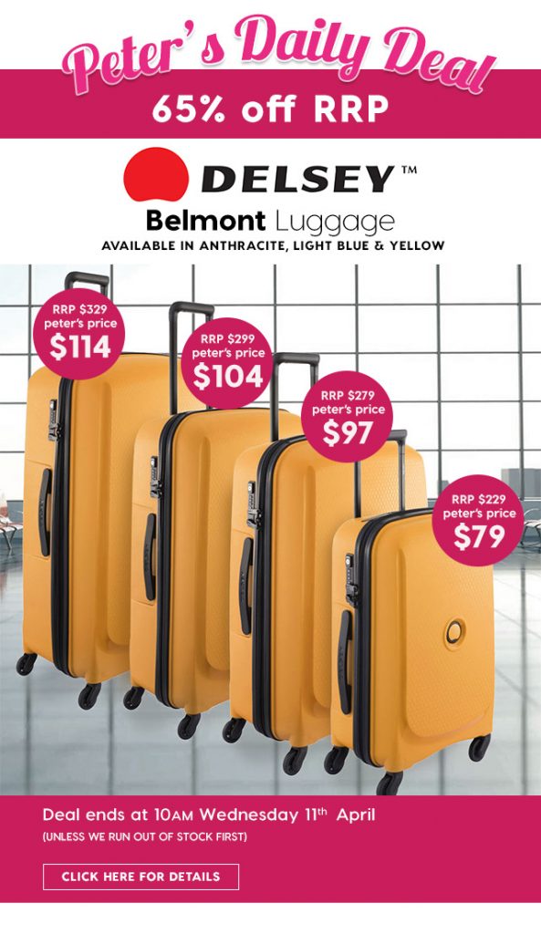 65% off RRP Delsey Belmont Luggage – Now from Peter’s Price $79