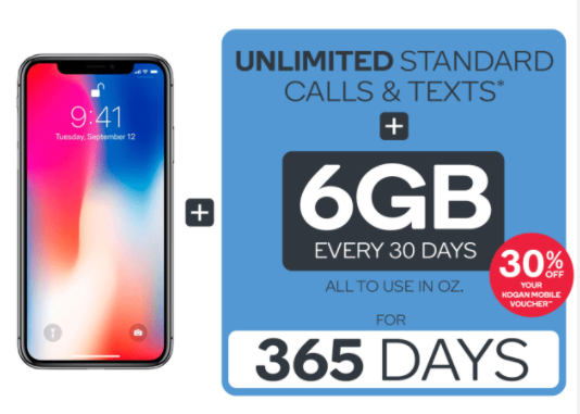 iPhone X (64GB) & Kogan Mobile Prepaid Voucher Code BUNDLE: MEDIUM (365 Days | 6GB | Space Grey) $1,684.60 + FREE SHIPPING (Don’t Pay $1,828.90)