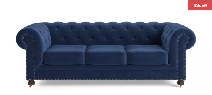 Notting Hill Velvet Chesterfield 3.5 Seater Sofa Now $1619.00 (rrp $1799.00)