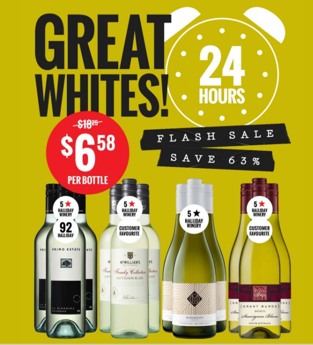 Big Brands White Mix (12 Bottles) + FREE DELIVERY  $79.00 (was $219.00) –> $6.58 a bottle