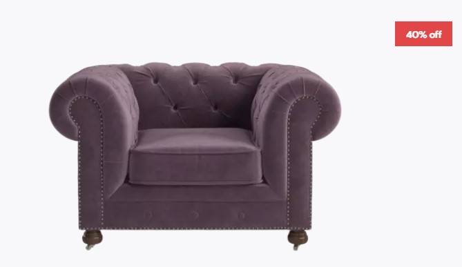 40% off confirmed | Love Living Sale | Notting Hill Velvet Chesterfield Armchair Now $599.00 (was $999.00)