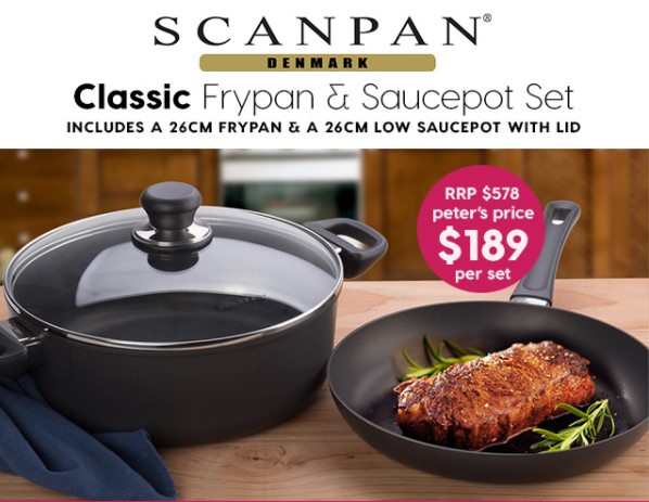 Over 65% off RRP Scanpan Classic Frypan & Low Saucepot Set – Now at Peter’s Price $189