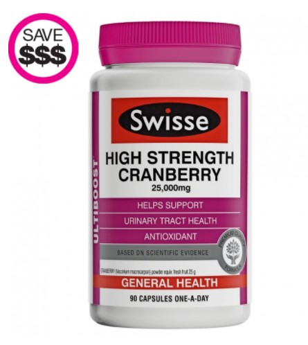 SWISSE Ultiboost High Strength Cranberry 25,000mg 90 capsules $28.99  (rrp $42.99)