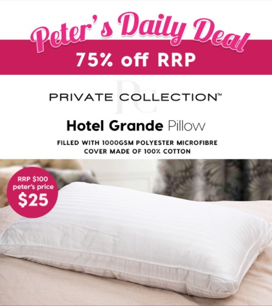 75% off RRP Private Collection Hotel Grande Pillow – Now at Peter’s Price $25