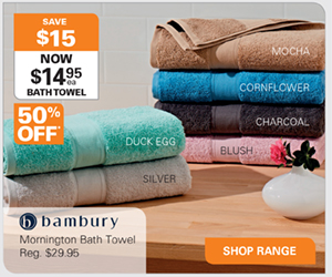 Bambury Mornington Bath Towel 65x130cm NOW: $14.95 (WAS: $29.95)