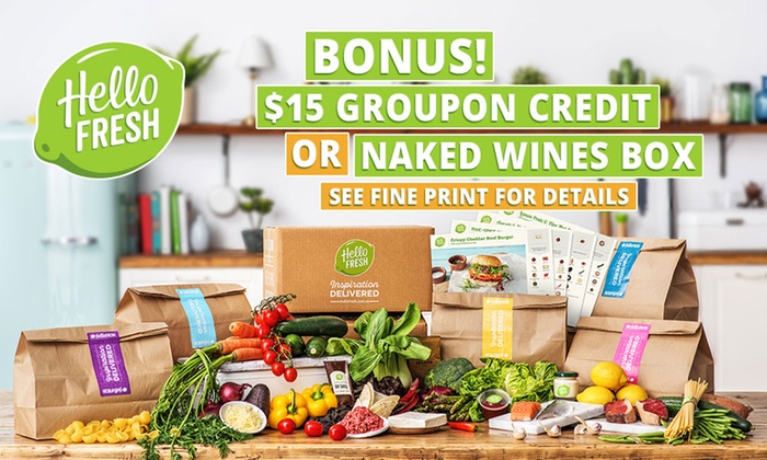 HelloFresh: Weekly Delivered Meal Kits from $29.90 + BONUS $15 Groupon Credit or NakedWines Box – New Customers Only