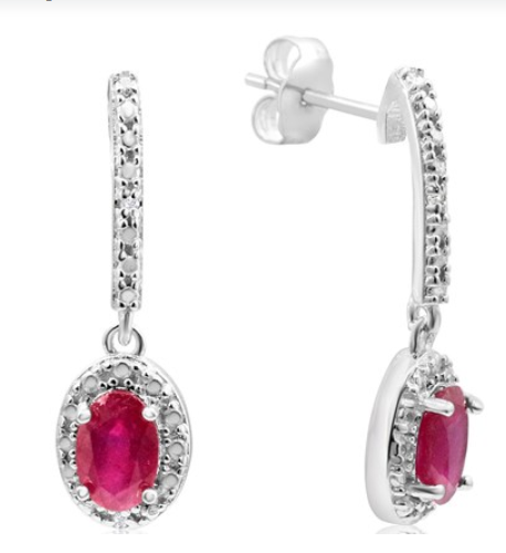 Hansa USA 1 1/3Ct Ruby And Diamond Oval Drop Earrings In Sterling Silver $69.00 (rrp $196.00)