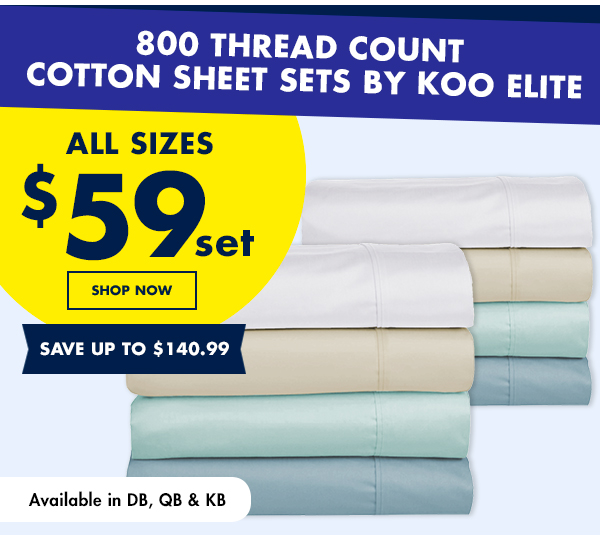 Frenzy Time | KOO Elite 800 Thread Count Sheet Set Now: $59.00 (rrp $199.99)