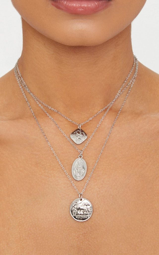 Silver Triple Layered Coin Pendant Necklace $18.00