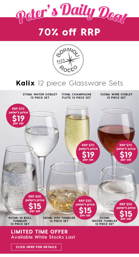 70% off RRP Bormioli Rocco Kalix 12 piece Glassware Sets – From Peter’s Price $15