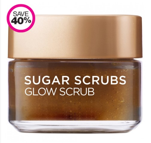 L’OREAL PARIS Sugar Scrubs Glow Scrub Brightens + Boosts Radiance 50 mL  $11.99 (was 19.99)