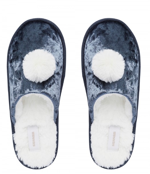 Velvet Pom Pom Scuff Slipper $24.95