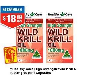 Healthy Care Wild Krill Oil 1000mg 60 Capsules $18.19 (WAS: $27.99)