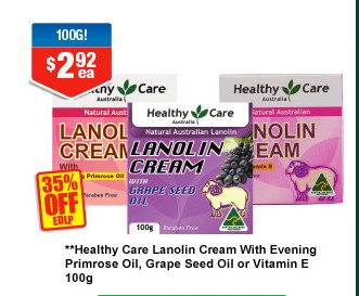 Healthy Care Lanolin Cream With Grape Seed 100g $2.92 (WAS: $4.49)