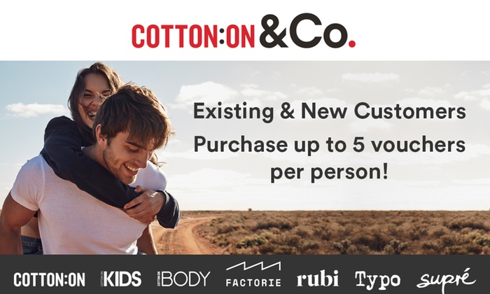 $5 for $30 Credit Online at Cotton On, Supré, Cotton On Body, Typo, Cotton On Kids, Rubi & Factorie (Min Spend $90)