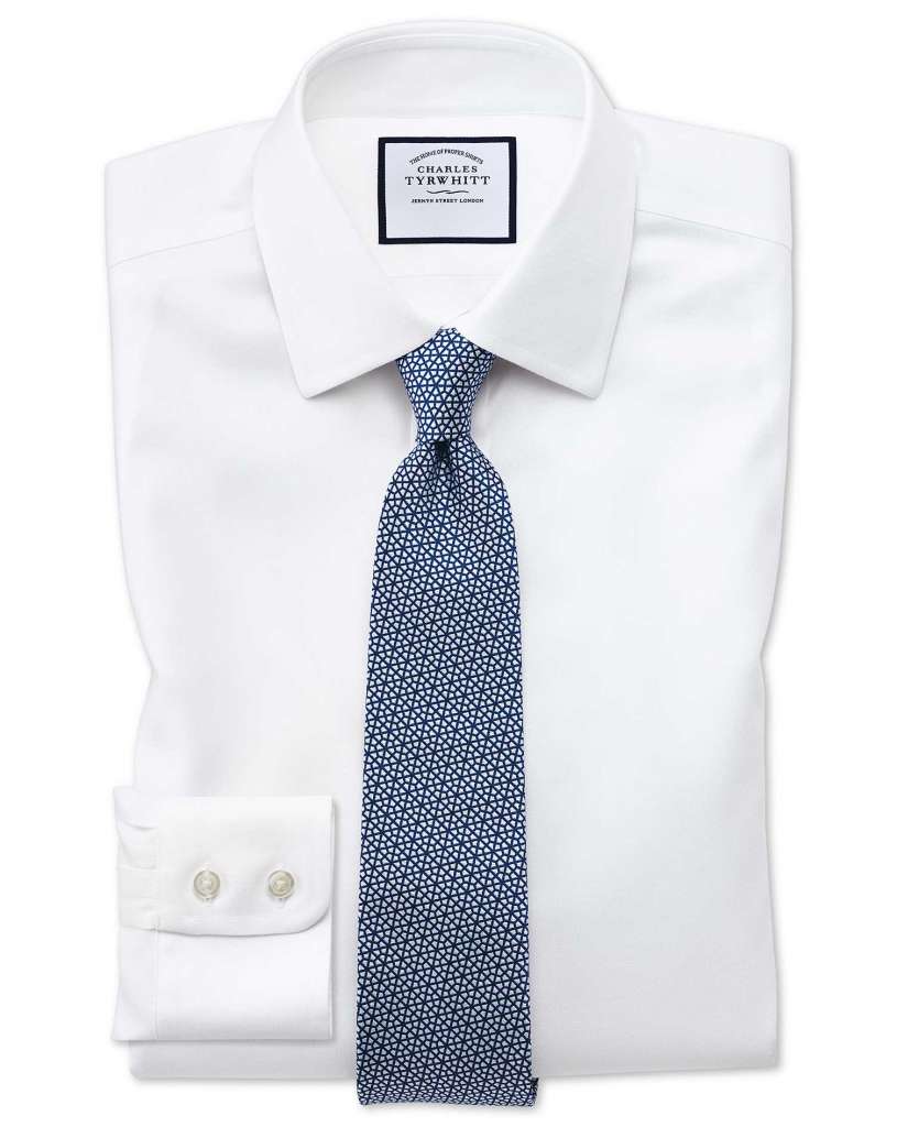 Extra slim fit non-iron step weave white shirt Now $‌39.00