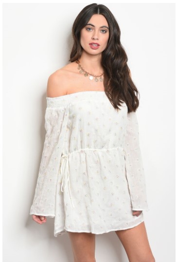 Hudson James NOTHING OVER $22 | 100% Cotton Off Shoulder Long Sleeve Dress Off White