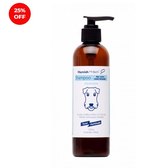 FINAL HOURS – Extra 20% Off Sitewide | Hamish McBeth 250ml Organic Shampoo Terrier Wire Coat Powder $14.99 (was $19.99)