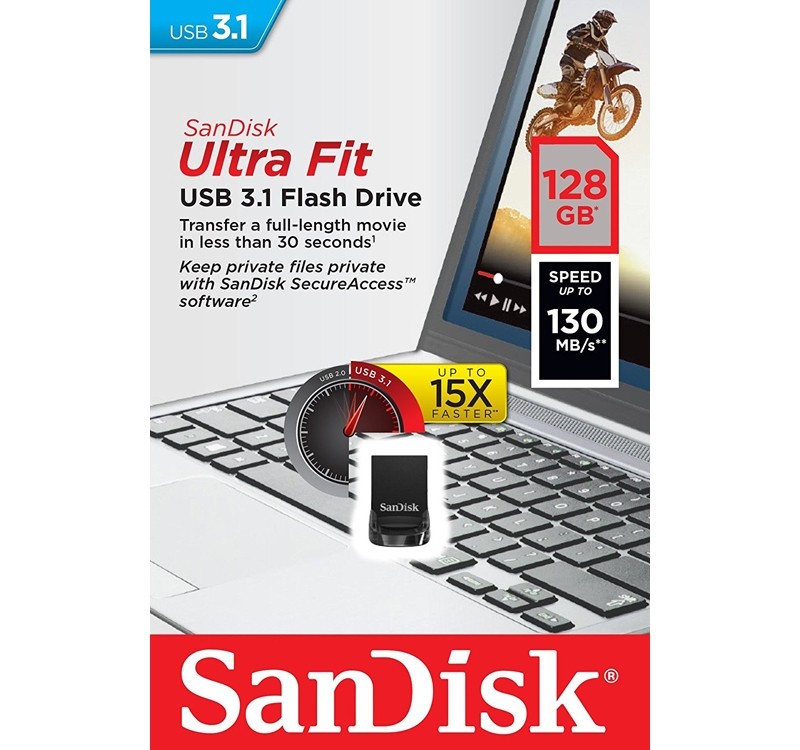 SanDisk 128GB Ultra Fit CZ430 USB 3.1 Flash Drive 130MB/s $49.00