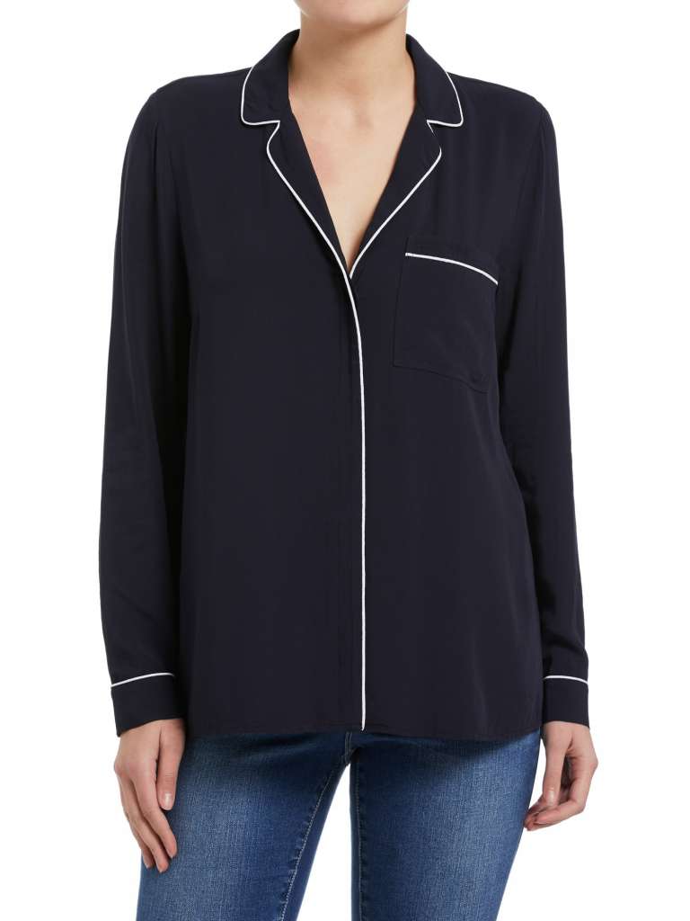 Navy Piping Trim Shirt $89.95