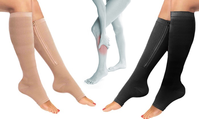 Knee-High Zipped Open-Toe Compression Socks: One ($9.95), Two ($16.95) or Four Pairs ($24.95)