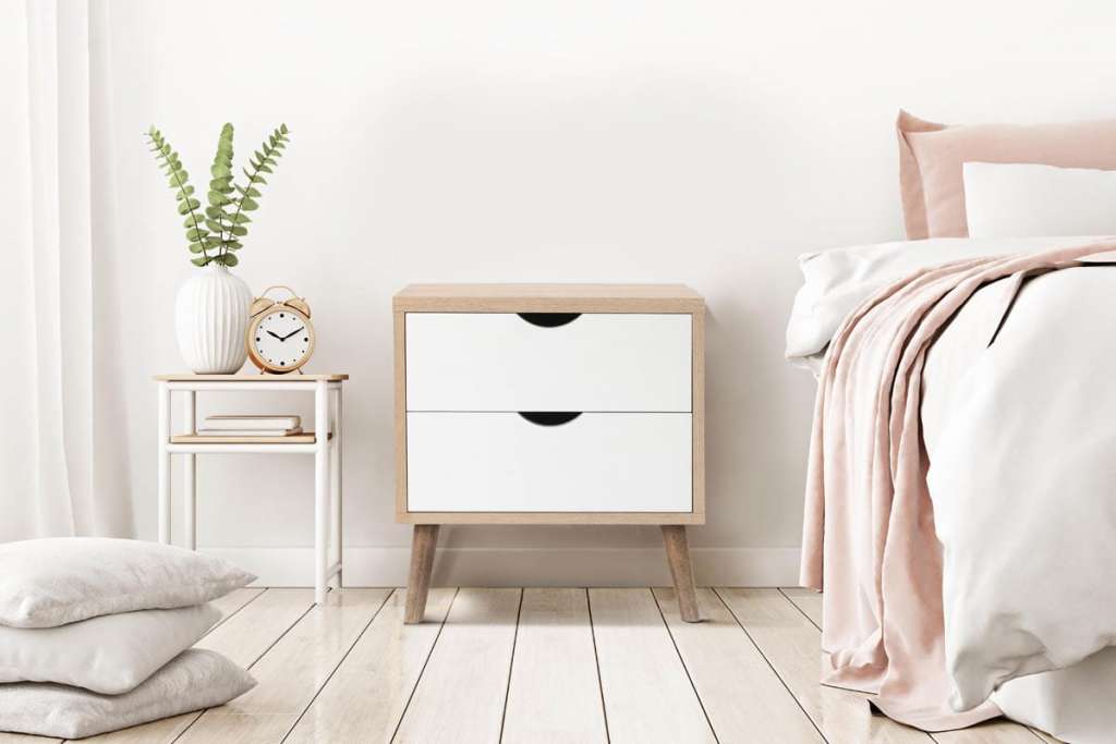 Shangri-La 2 Drawer Bedside Table – Nyhavn Collection (White & Oak) $69