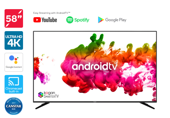 PRICE DROP: Kogan 58″ 4K LED SmarterTV™ (Android TV™, Smart TV)  $799  FREE SHIPPING (Was $899)