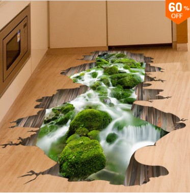 60% OFF | 3D Stream Floor Decor Wall Sticker Removable Mural Decals Vinyl Art Home Decoration AU$5.50 (RRP AU$13.77)