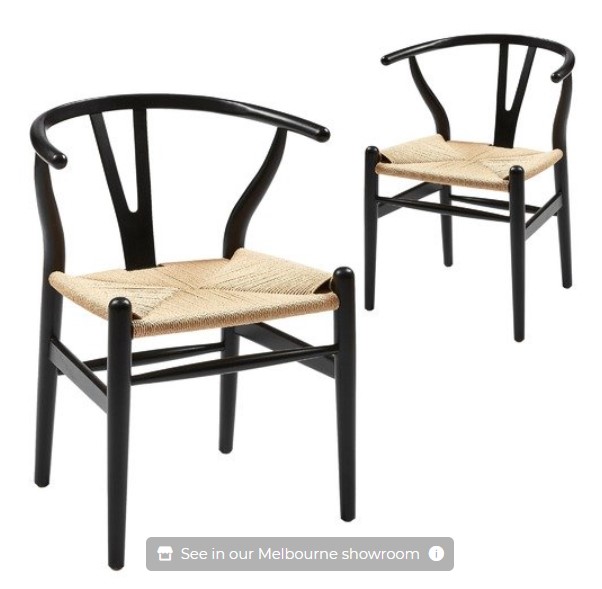 Save: $40.00 | Black & Natural Replica Hans Wegner Wishbone Chairs (Set of 2) $349.00 (RRP $389.00)