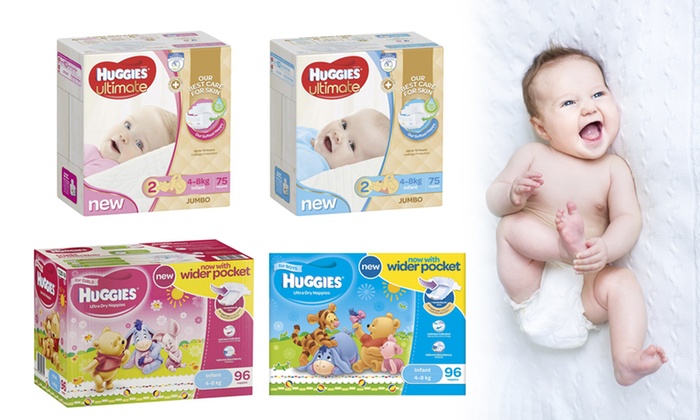 From $19.95 for a 75 Pack of Huggies Ultimate Nappies For Sizes 4-8 kgs Boys and Girls (Don’t Pay Up To $79.98)