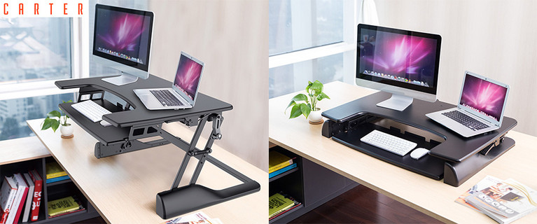 The Carter Height Adjustable Medium Sit-Stand Desk Riser in Black is Your New Best Friend in the Office! Only $179