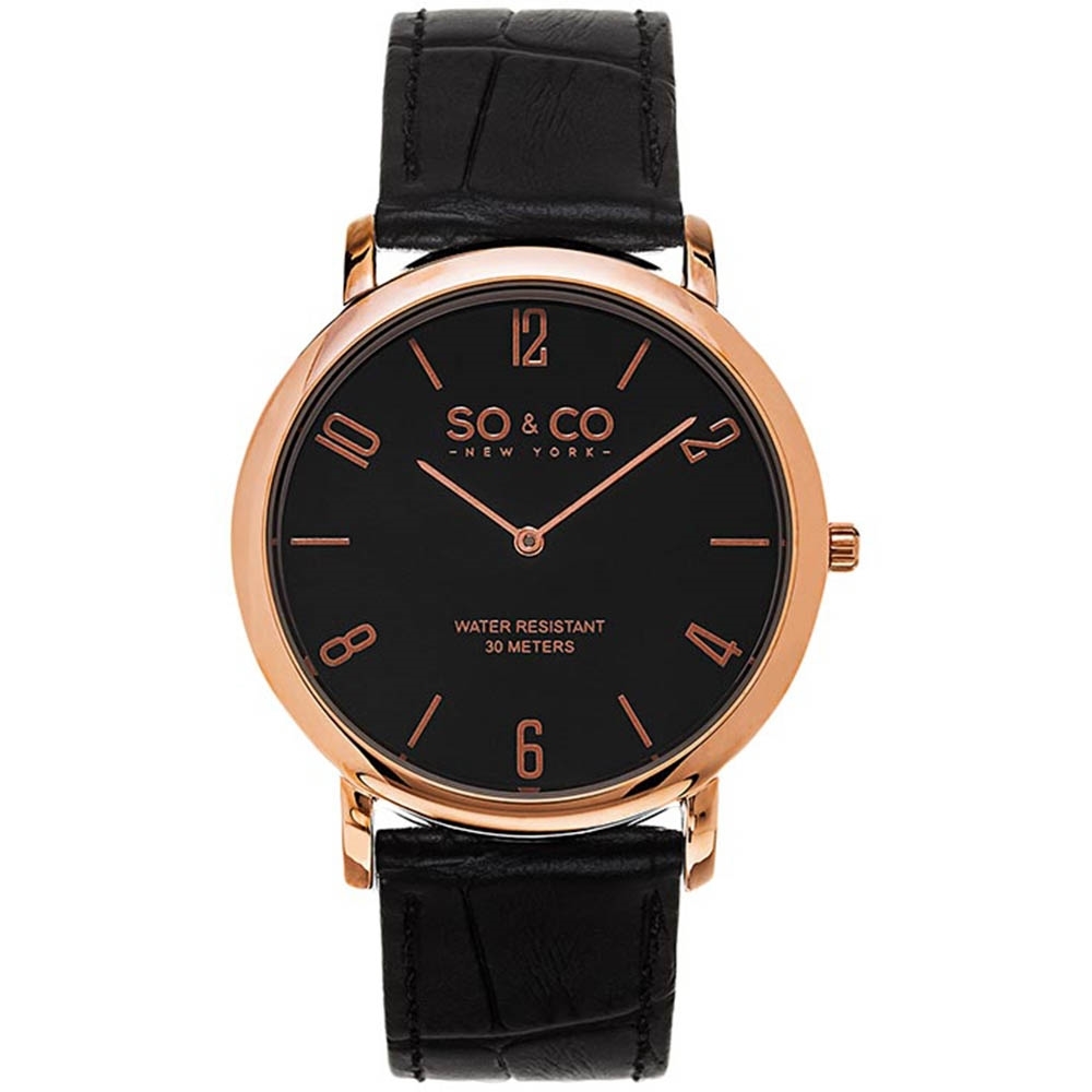 So&Co Madison Black Dial Genuine Leather Strap Watch $59.00