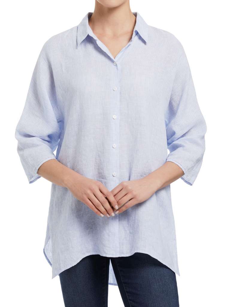 Stripe Hem Detail Linen Shirt $99.95