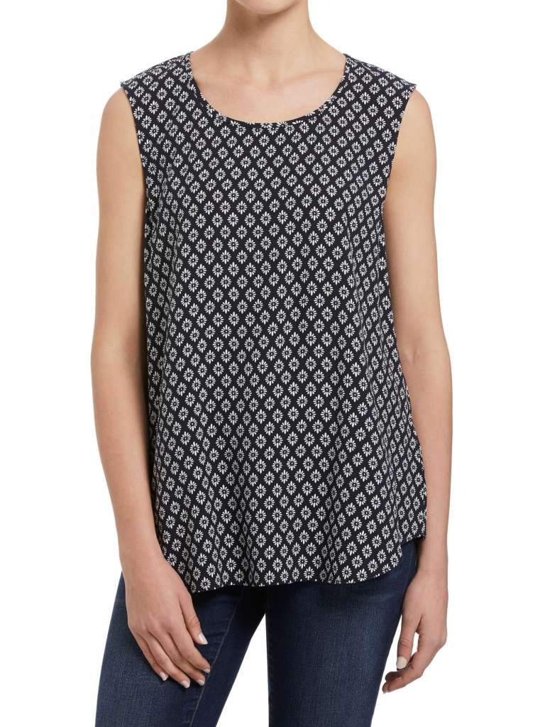 Print Woven Pleat Back Tee $79.95