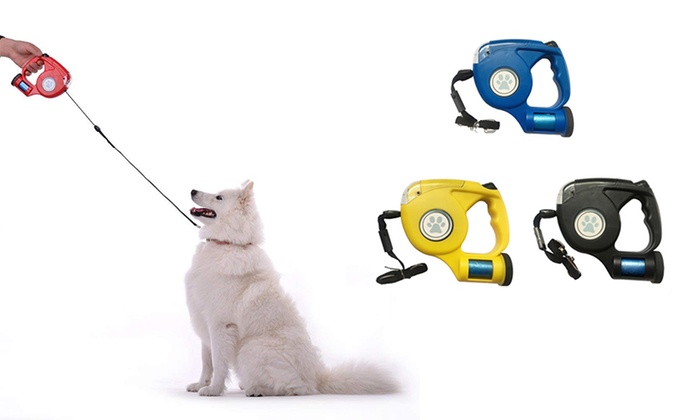 4.5m Retractable Dog Leash with Flash Light and Bag Dispenser: One ($16) or Two ($26)