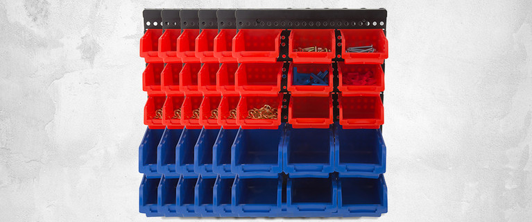 30 Bin Wall Mounted Storage Rack! This Storage Rack Features Various Small and Large Bins and is Perfect for the Shop or Hobby Room. Only $29