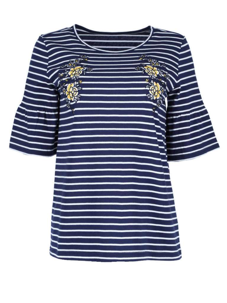 Frill Sleeve Embroidered Tee Womens $15.00