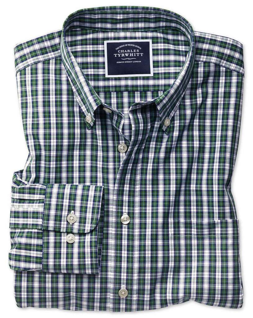 Slim fit non-iron green and navy tartan check shirt $‌105.00