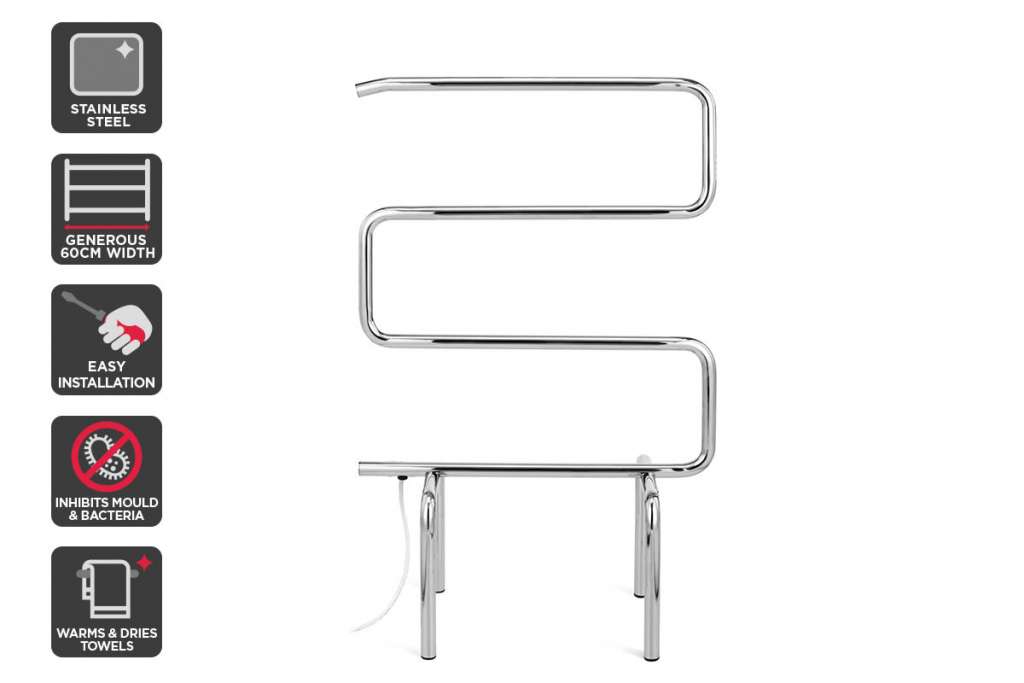 Kromo Portable Stainless Steel Heated Towel Rail (60cm Wide) $79