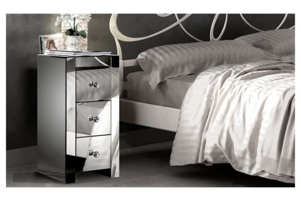 Silver Mirrored Bedside Table Chest Nightstand $149.99