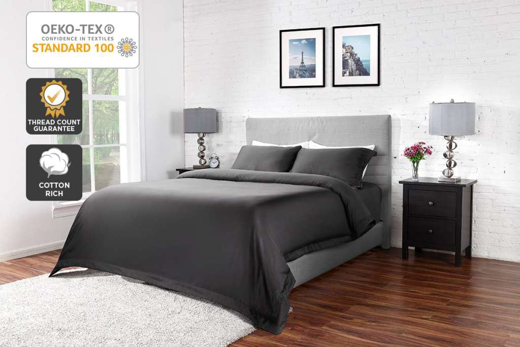 Ovela 400TC Cotton Rich Luxury Quilt Cover Set (Single, Charcoal) $29