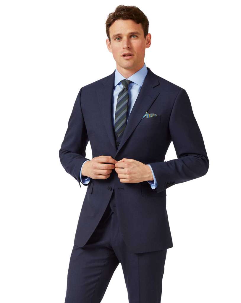 Navy slim fit sharkskin travel suit $‌350.00