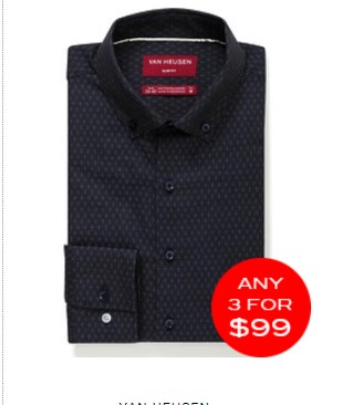 ANY 3 FOR $99 | VAN HEUSEN SLIM FIT SHIRT INDIGO DIAMOND SELF CHECK Now $35.00 (Was $69.95)