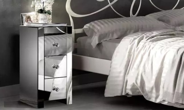 Silver Mirrored Bedside Table Chest Nightstand $149.99 + FREE SHIPPING